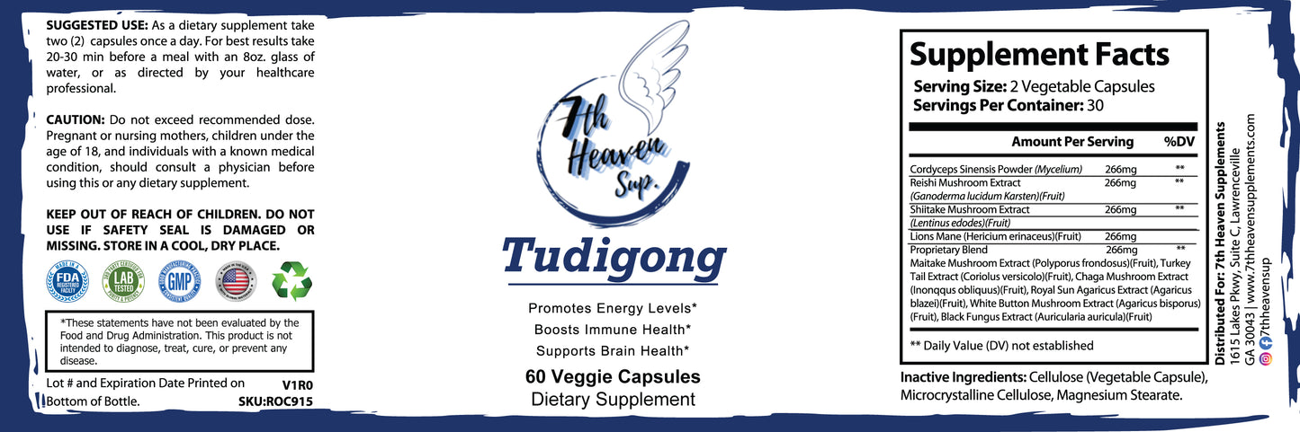 Tudigong - Supplément de renforcement immunitaire aux champignons avec Chaga, Cordyceps, Reishi et Crinière de Lion